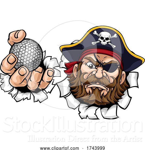 Vector Illustration of Pirate Golf Ball Sports Mascot