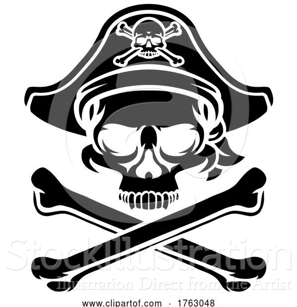 Vector Illustration of Pirate Hat Skull and Crossbones