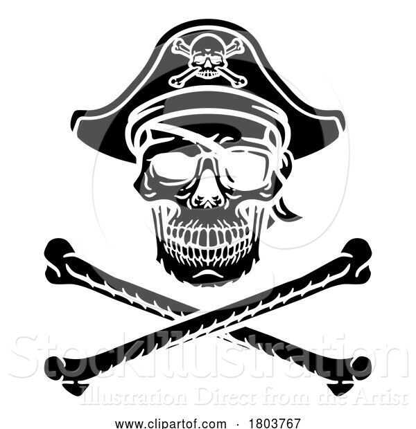 Vector Illustration of Pirate Hat Skull and Crossbones