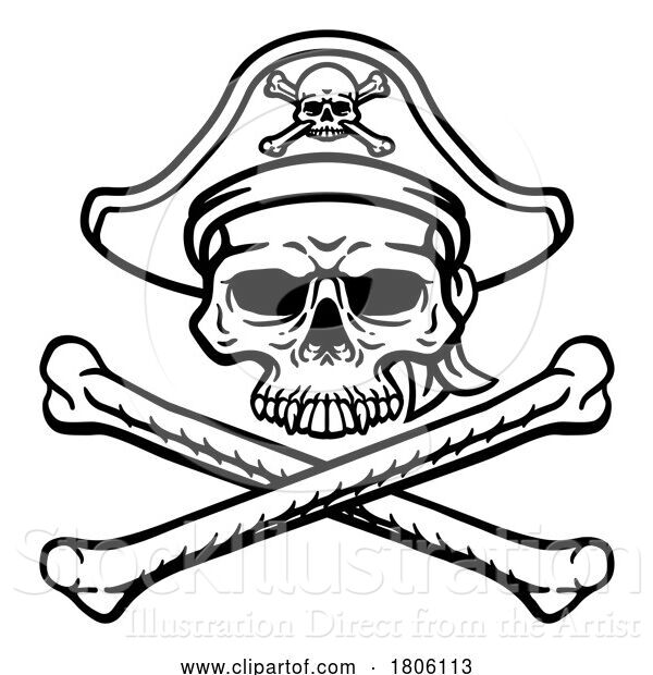 Vector Illustration of Pirate Hat Skull and Crossbones