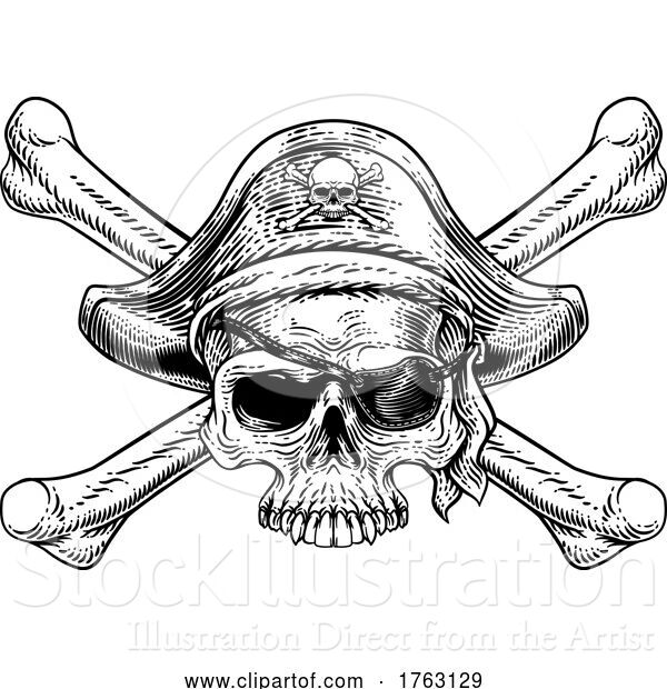 Vector Illustration of Pirate Skull Crossbones Skeleton Grim Reaper