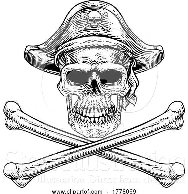 Vector Illustration of Pirate Skull Crossbones Skeleton Grim Reaper