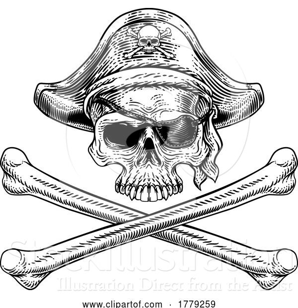 Vector Illustration of Pirate Skull Crossbones Skeleton Grim Reaper