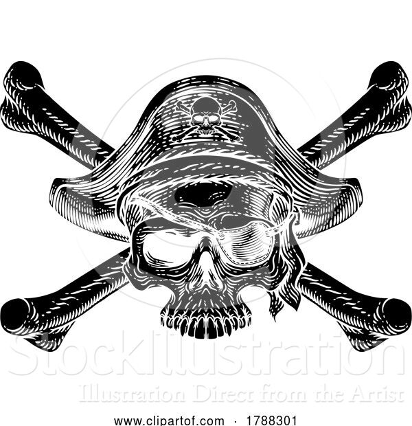 Vector Illustration of Pirate Skull Crossbones Skeleton Grim Reaper