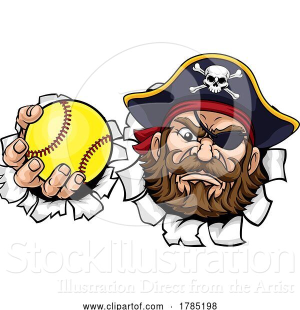 Vector Illustration of Pirate Softball Sports Team Mascot