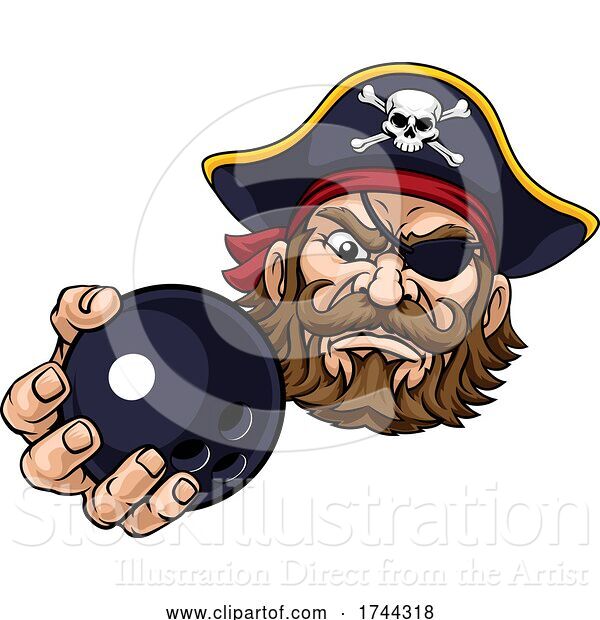 Vector Illustration of Pirate Ten Pin Bowling Ball Sports Mascot