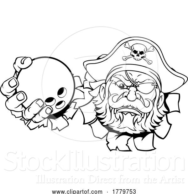 Vector Illustration of Pirate Ten Pin Bowling Ball Sports Mascot