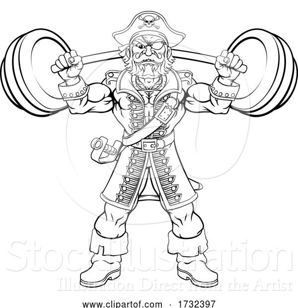 Vector Illustration of Pirate Weight Lifting Barbell Mascot