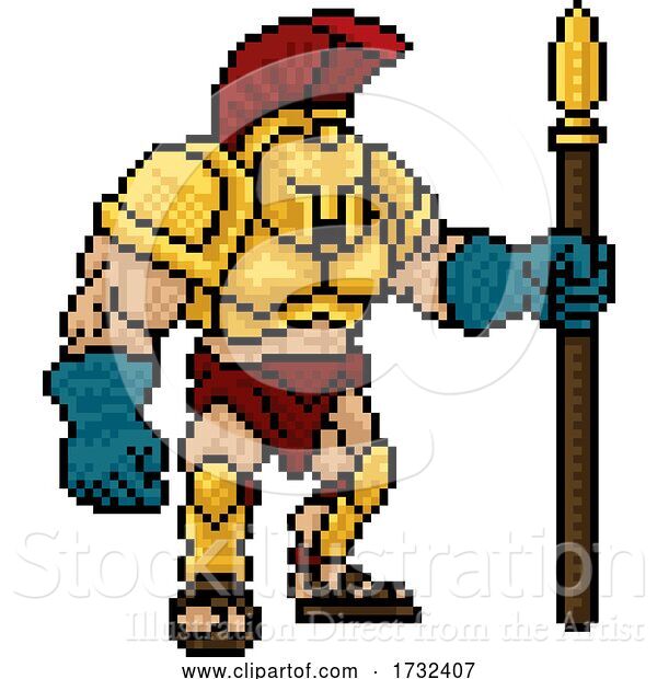 Vector Illustration of Pixel Trojan Spartan Game 8 Bit Gladiator Warrior