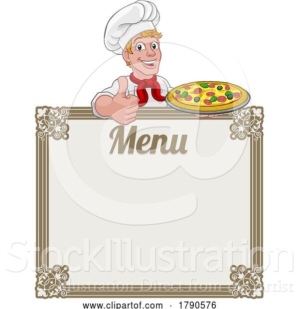 Vector Illustration of Pizza Chef Cook Guy Menu Sign Background