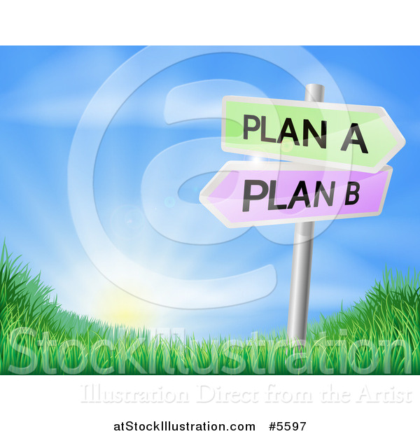 Vector Illustration of Plan a or Plan B Decision Signs over a Sunrise