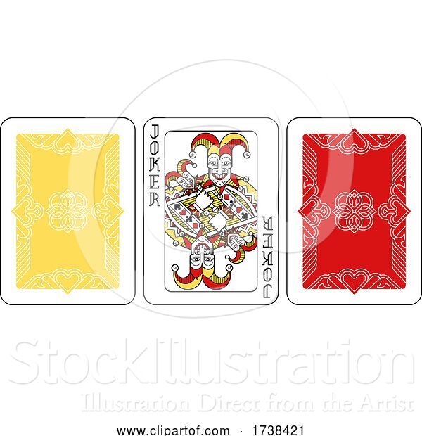 Vector Illustration of Playing Card Joker and Back Red Yellow and Black