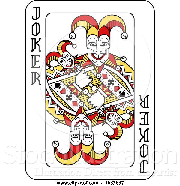 Vector Illustration of Playing Card Joker Red Yellow and Black