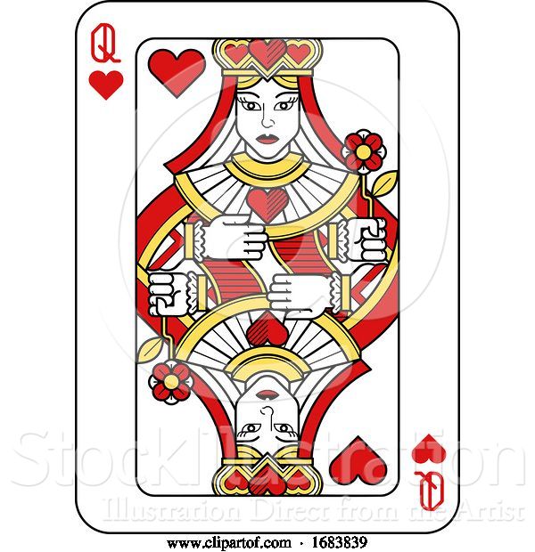 Vector Illustration of Playing Card Queen of Hearts Red Yellow and Black