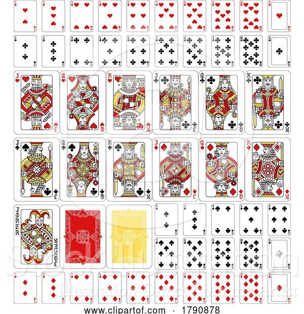 Vector Illustration of Playing Cards Deck Full Complete Red Yellow Black