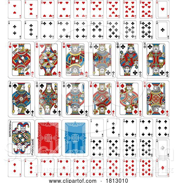 Vector Illustration of Playing Cards Deck Full Yellow Red Blue Black