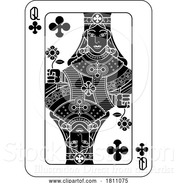 Vector Illustration of Playing Cards Deck Pack Queen of Clubs Card Design