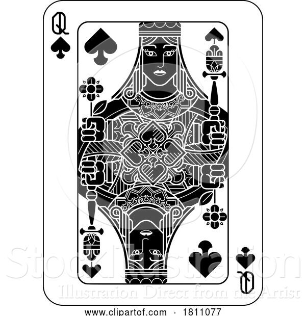 Vector Illustration of Playing Cards Deck Pack Queen of Spades Design