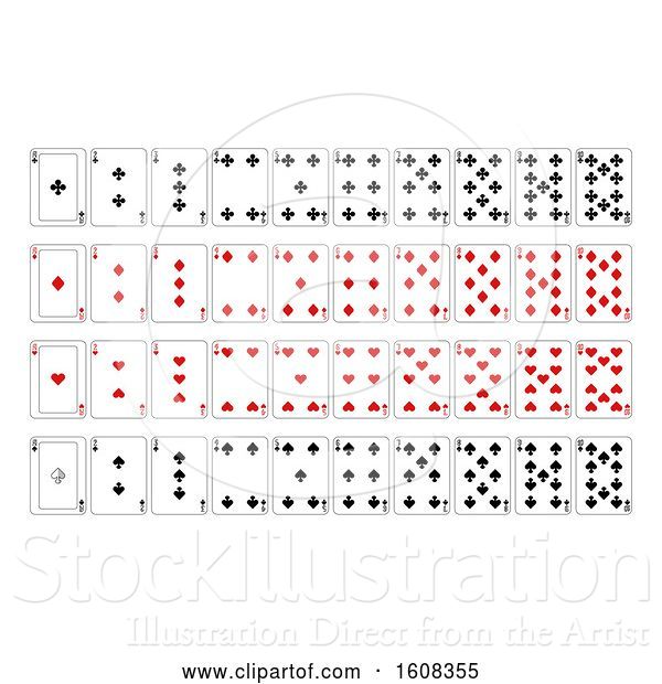 Vector Illustration of Playing Cards Deck Set of Aces and All Number Cards from 2 to 10