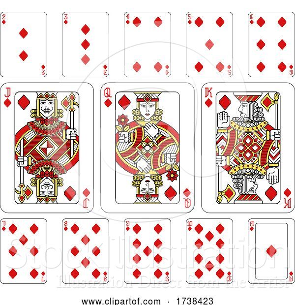 Vector Illustration of Playing Cards Diamonds Red Yellow and Black