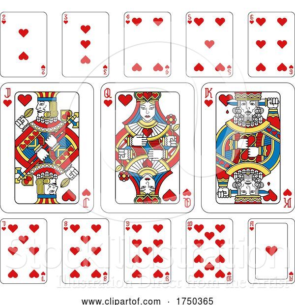 Vector Illustration of Playing Cards Hearts Yellow Red Blue and Black