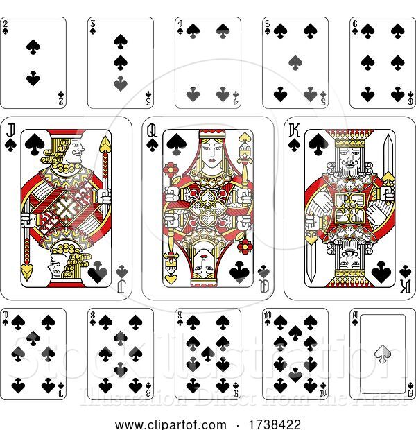 Vector Illustration of Playing Cards Spades Red Yellow and Black