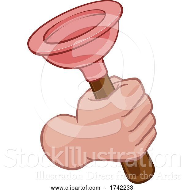 Vector Illustration of Plumber Hand Fist Holding Plumbing Toilet Plunger