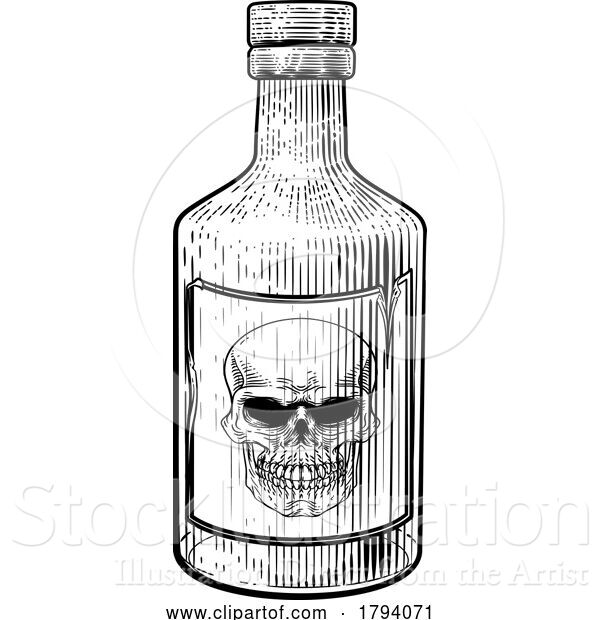 Vector Illustration of Poison Bottle Skull Warning Sign Label Vintage