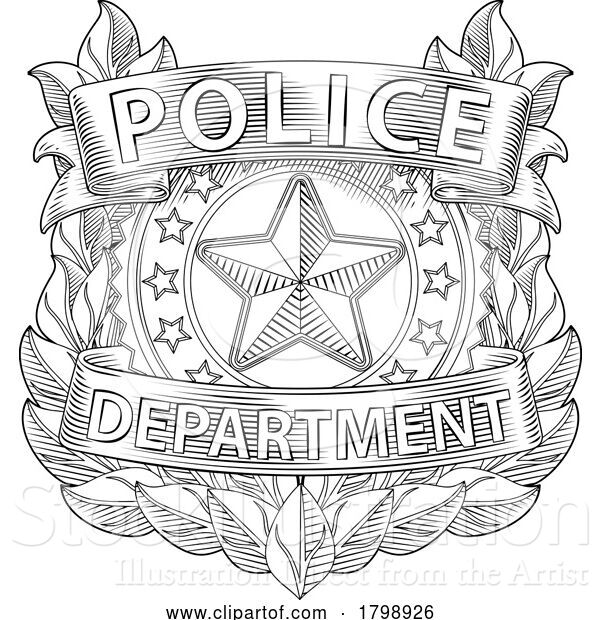 Vector Illustration of Police Badge Shield Star Sheriff Cop Crest Symbol
