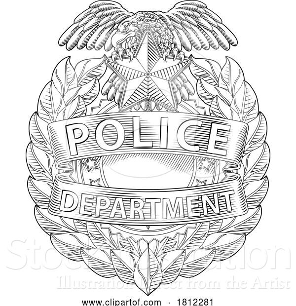 Vector Illustration of Police Badge Shield Star Sheriff Cop Crest Symbol