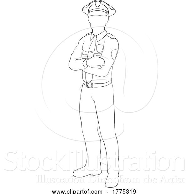 Vector Illustration of Policeman Person Silhouette Police Officer Guy