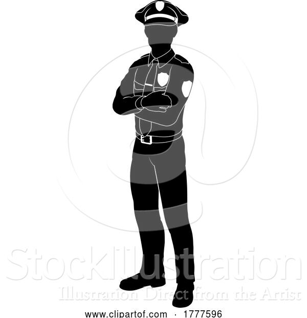 Vector Illustration of Policeman Person Silhouette Police Officer Guy