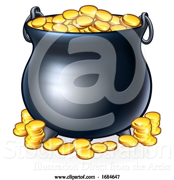 Vector Illustration of Pot of Gold Coins at End of the Rainbow
