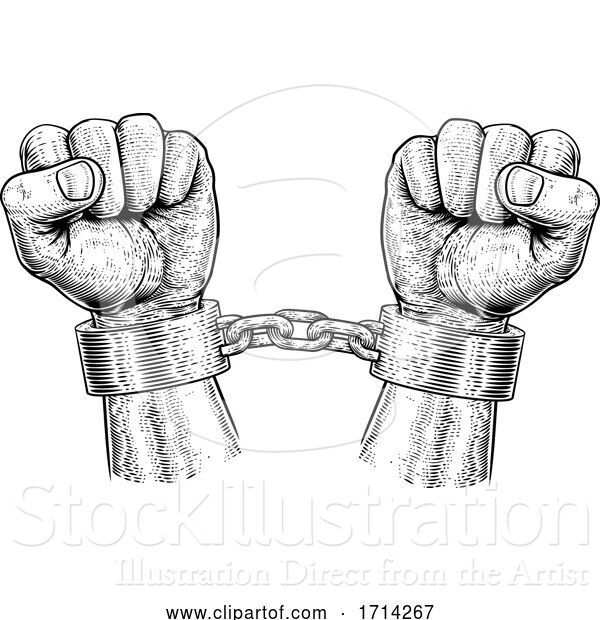 Vector Illustration of Prisoner Shackles Chained Hands Vintage Woodcut