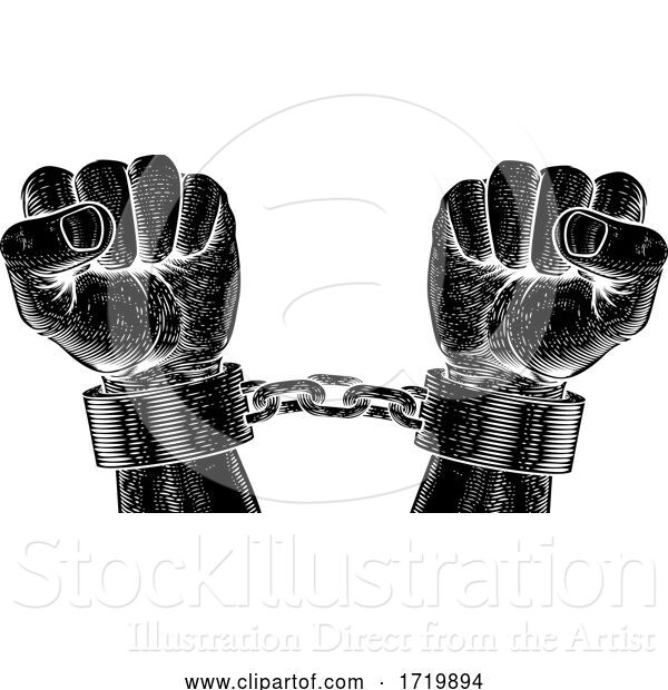 Vector Illustration of Prisoner Shackles Chained Hands Vintage Woodcut