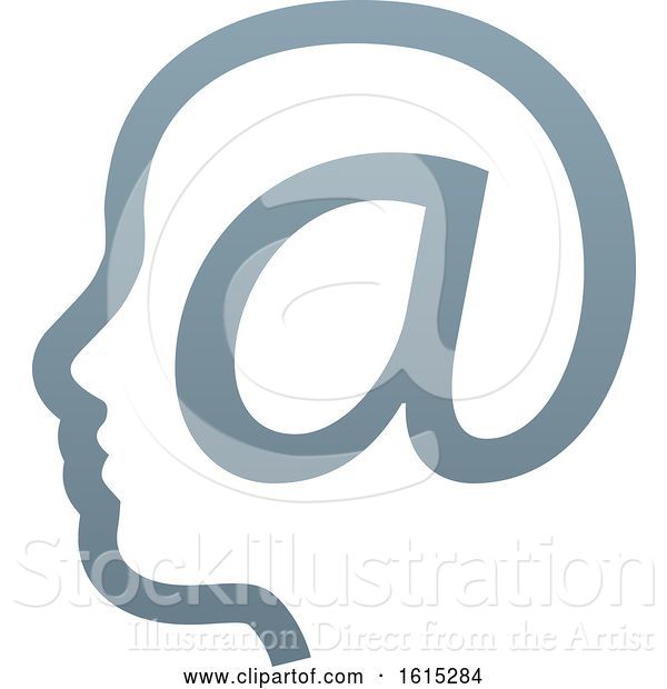 Vector Illustration of Profiled Face in an Email Arobase at Symbol