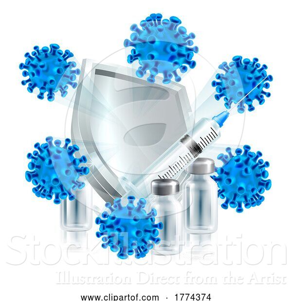 Vector Illustration of Protect Vaccine Silver Shield Vaccination Concept