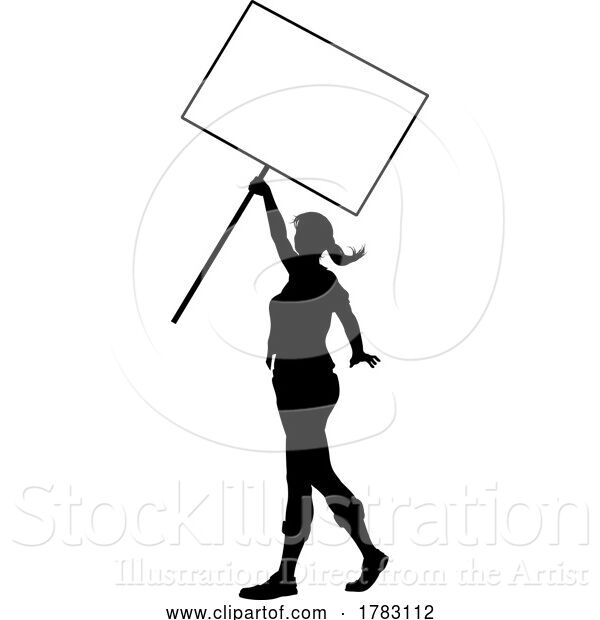 Vector Illustration of Protest Rally March Picket Sign Silhouette Person