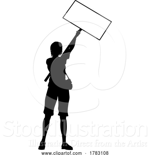 Vector Illustration of Protest Rally March Picket Sign Silhouette Person