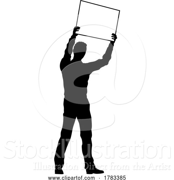 Vector Illustration of Protest Rally March Picket Sign Silhouette Person