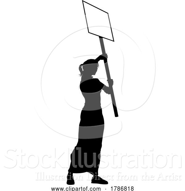 Vector Illustration of Protest Rally March Picket Sign Silhouette Person