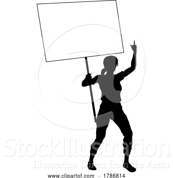 Vector Illustration of Protest Rally March Picket Sign Silhouette Person