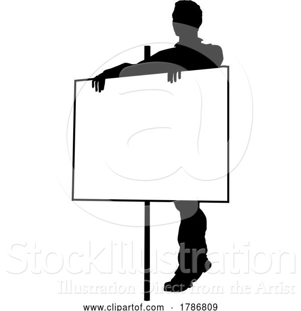 Vector Illustration of Protest Rally March Picket Sign Silhouette Person