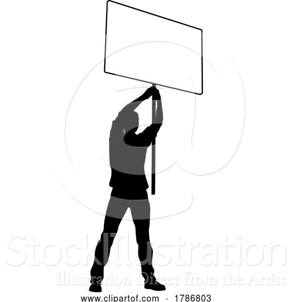 Vector Illustration of Protest Rally March Picket Sign Silhouette Person