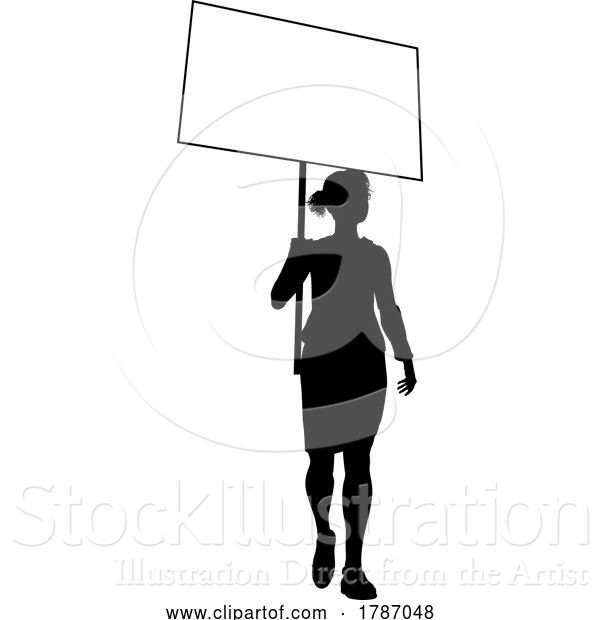 Vector Illustration of Protest Rally March Picket Sign Silhouette Person