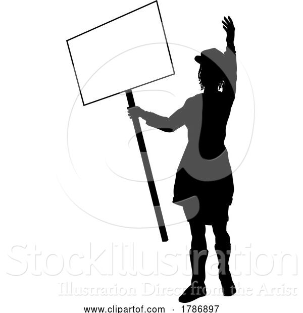 Vector Illustration of Protest Rally March Picket Sign Silhouette Person