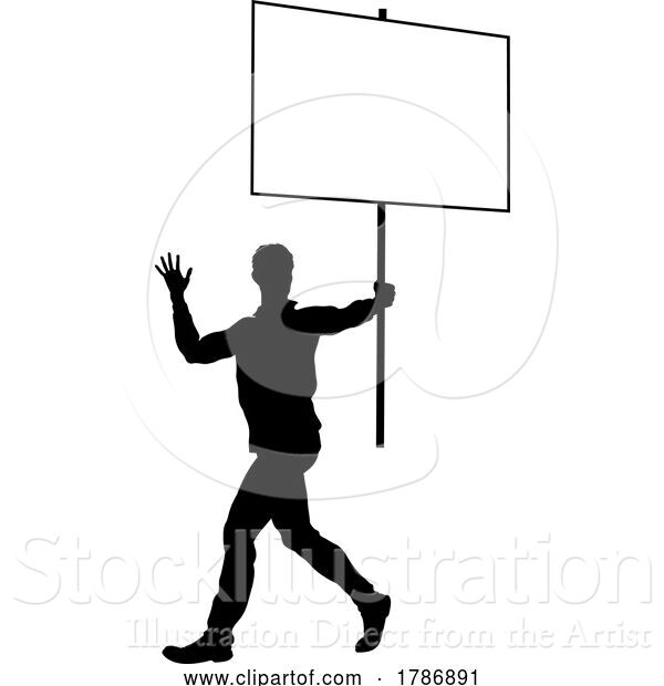 Vector Illustration of Protest Rally March Picket Sign Silhouette Person