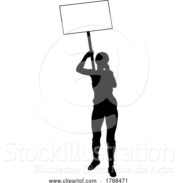 Vector Illustration of Protest Rally March Picket Sign Silhouette Person