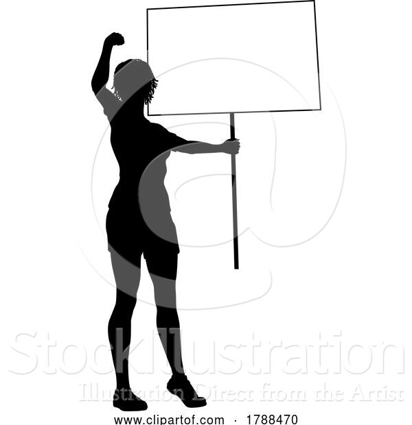 Vector Illustration of Protest Rally March Picket Sign Silhouette Person