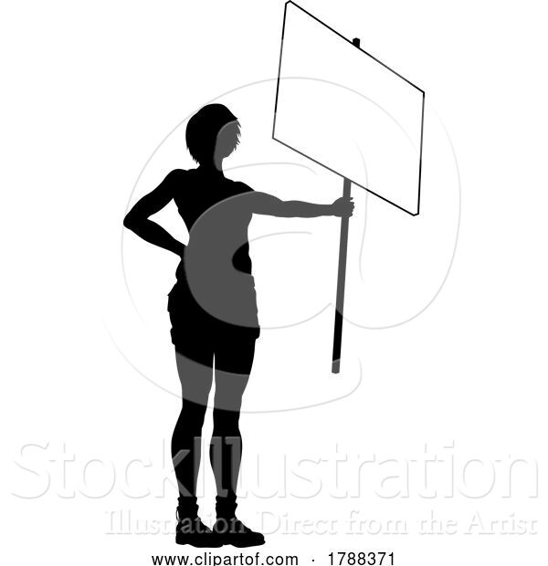 Vector Illustration of Protest Rally March Picket Sign Silhouette Person